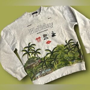 Scotch & Soda Gray Holiday Beach Graphic Crewneck Sweater